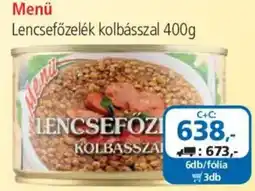 ÁRKLUB Menü lencsefőzelék ajánlat