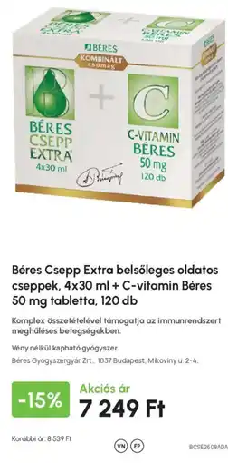 Alma Gyógyszertárak Béres csepp extra ajánlat