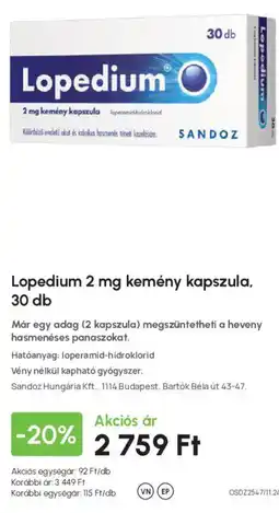 Alma Gyógyszertárak Lopedium 2 mg kemény kapszula ajánlat