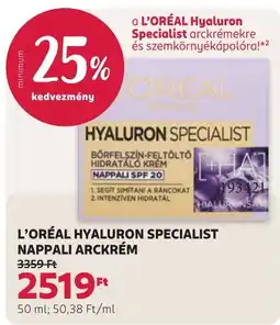 Rossmann L'oréal hyaluron specialist nappali arckrém ajánlat