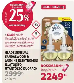 Rossmann glade sensual sandalwood & jasmine elektromos illatosító utántöltő duopack ajánlat