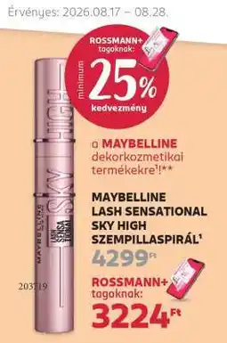 Rossmann MAYBELLINE LASH SENSATIONAL SKY HIGH SZEMPILLASPIRÁL ajánlat