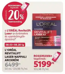 Rossmann L'ORÉAL REVITALIFT LASER NAPPALI ARCKRÉM ajánlat