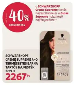 Rossmann SCHWARZKOPF CREME SUPREME 4-0 TERMÉSZETES BARNA TARTÓS HAJFESTÉK ajánlat