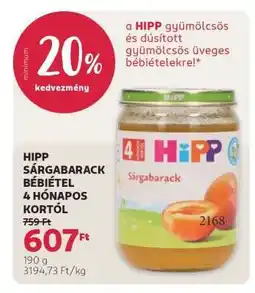 Rossmann HIPP SÁRGABARACK BÉBIÉTEL 4 HÓNAPOS KORTÓL ajánlat