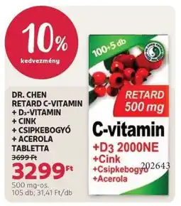 Rossmann DR. CHEN RETARD C-VITAMIN + D3-VITAMIN + CINK + CSIPKEBOGYÓ + ACEROLA TABLETTA ajánlat