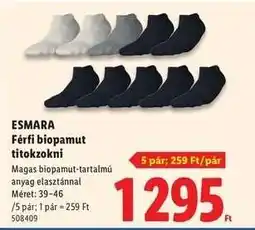 Lidl ESMARA Férfi biopamut titokzokni ajánlat