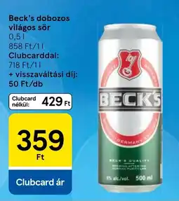 Tesco Beck's dobozos világos sör ajánlat