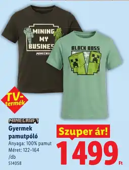Lidl Minecraft gyermek pamutpóló ajánlat