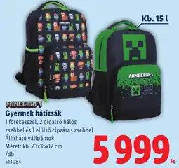 Lidl Minecraft gyermek hátizsák ajánlat