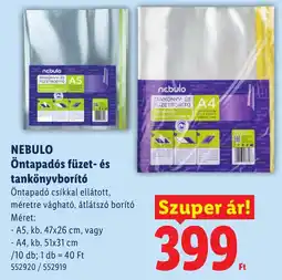 Lidl Nebulo öntapadós füzet- és tankönyvborító ajánlat