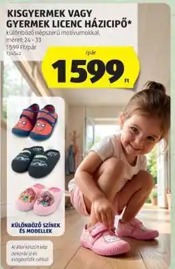 ALDI Kisgyermek vagy gyermek licenc házicipő ajánlat