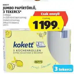 ALDI Kokett Jumbo Papírtörlő, 3 Tekercs ajánlat