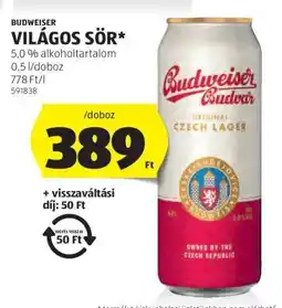 ALDI Budweiser Világos Sör ajánlat