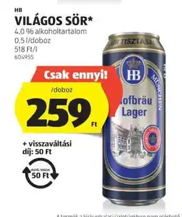 ALDI HB Világos Sör ajánlat