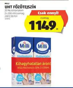 ALDI Milli UHT Főzőtejszín ajánlat