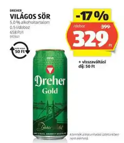 ALDI DREHER Világos sör ajánlat