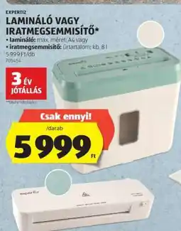 ALDI EXPERTIZ Lamináló vagy Iratmegsemmisítő ajánlat