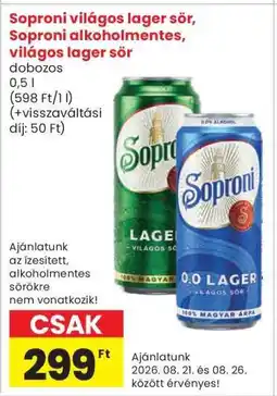 Interspar Soproni világos lager sör, Soproni alkoholmentes világos lager sör ajánlat
