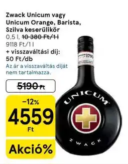 Tesco Zwack Unicum vagy Unicum Orange, Barista, Szilva keserűlikőr ajánlat