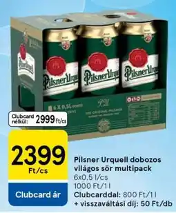 Tesco Pilsner Urquell dobozos világos sör multipack ajánlat