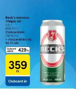 Tesco Beck's dobozos világos sör ajánlat