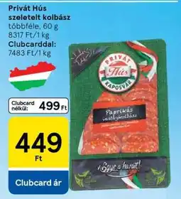 Tesco Privát Hús szeletelt kolbász ajánlat