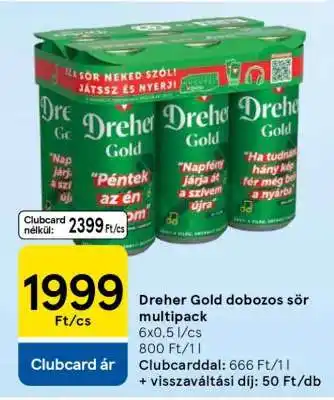Tesco Dreher Gold dobozos sör multipack ajánlat
