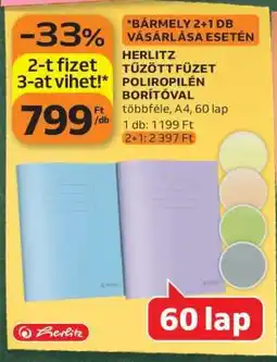 Auchan HERLITZ TŰZŐTT FÜZET POLIPROPILÉN BORÍTÓVAL ajánlat