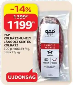 Auchan PAP KOLBÁSZMŰHELY LÁNGOLT SERTÉS KOLBÁSZ ajánlat