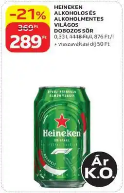 Auchan HEINEKEN ALKOHOLOS ÉS ALKOHOLMENTES VILÁGOS DOBOZOS SÖR ajánlat