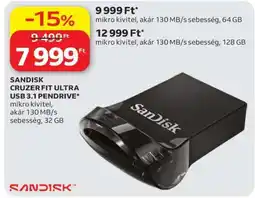 Auchan SANDISK CRUZER FIT ULTRA USB 3.1 PENDRIVE ajánlat