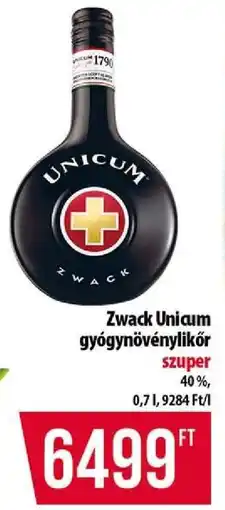Coop Zwack Unicum gyógynövénylikőr ajánlat