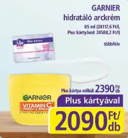 PlusMarket Garnier hidratáló arckrém ajánlat