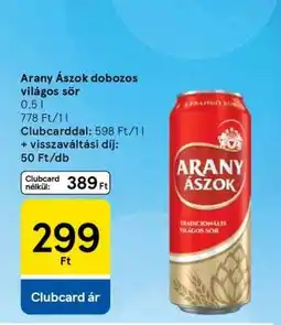 Tesco Arany Ászok dobozos világos sör ajánlat