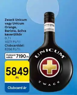Tesco Zwack Unicum vagy Unicum Orange, Barista, Szilva keserűlikőr ajánlat