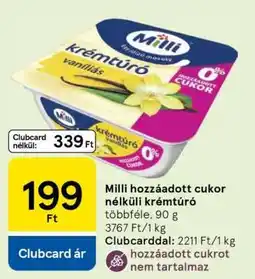 Tesco Milli hozzáadott cukor nélküli krémtúró ajánlat