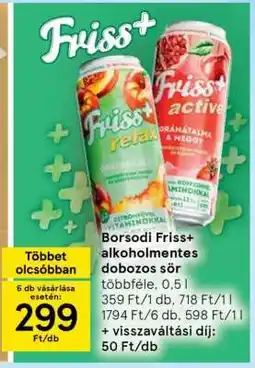 Tesco Borsodi Friss Alkoholmentes Dobozos Sör ajánlat