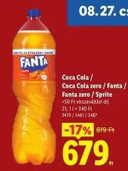 Lidl Coca Cola / Coca Cola zero / Fanta / Fanta zero / Sprite ajánlat