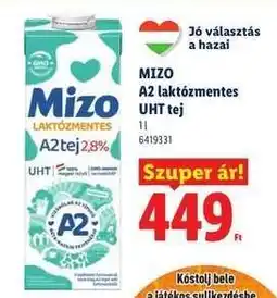 Lidl Mizo A2 laktózmentes UHT tej ajánlat