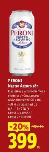 Lidl PERONI Nastro Azzuro sör ajánlat