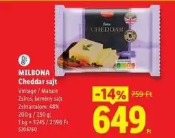 Lidl MILBONA Cheddar sajt ajánlat