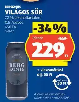 ALDI Bergkönig Világos Sör ajánlat