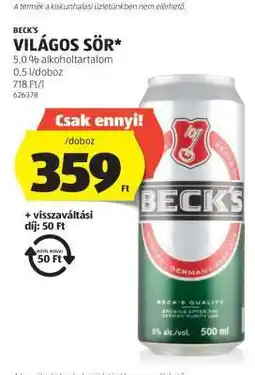 ALDI BECK'S Világos sör ajánlat