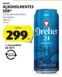 ALDI Dreher Alkoholmentes Sör ajánlat