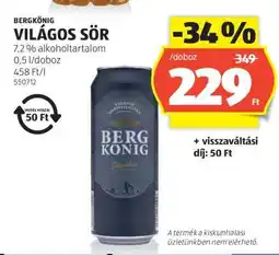 ALDI Bergkönig Világos Sör ajánlat