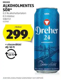 ALDI Dreher alkoholmentes sör ajánlat