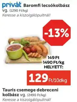 PRIVÁT Privát baromfi lecsókolbász ajánlat