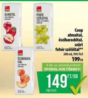 Coop almaital, őszibarackital, szűrt fehér szőlőital