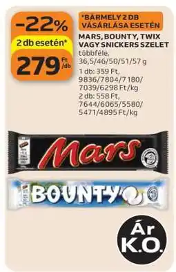 Auchan Mars, Bounty, Twix vagy Snickers szelet ajánlat